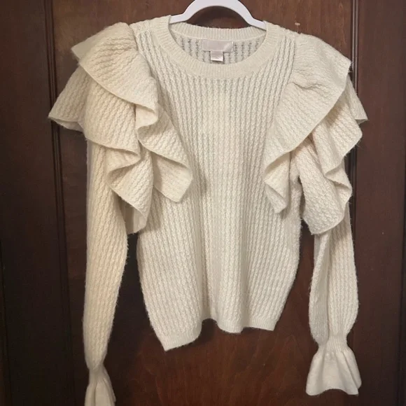 NWT Rachel Parcell Ruffle Sleeve Pointelle Sweater Size M - Picture 2 of 5